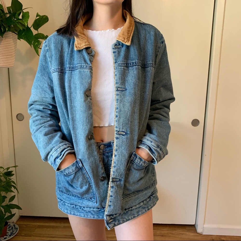 mens asos faux sherpa lined jean jacket